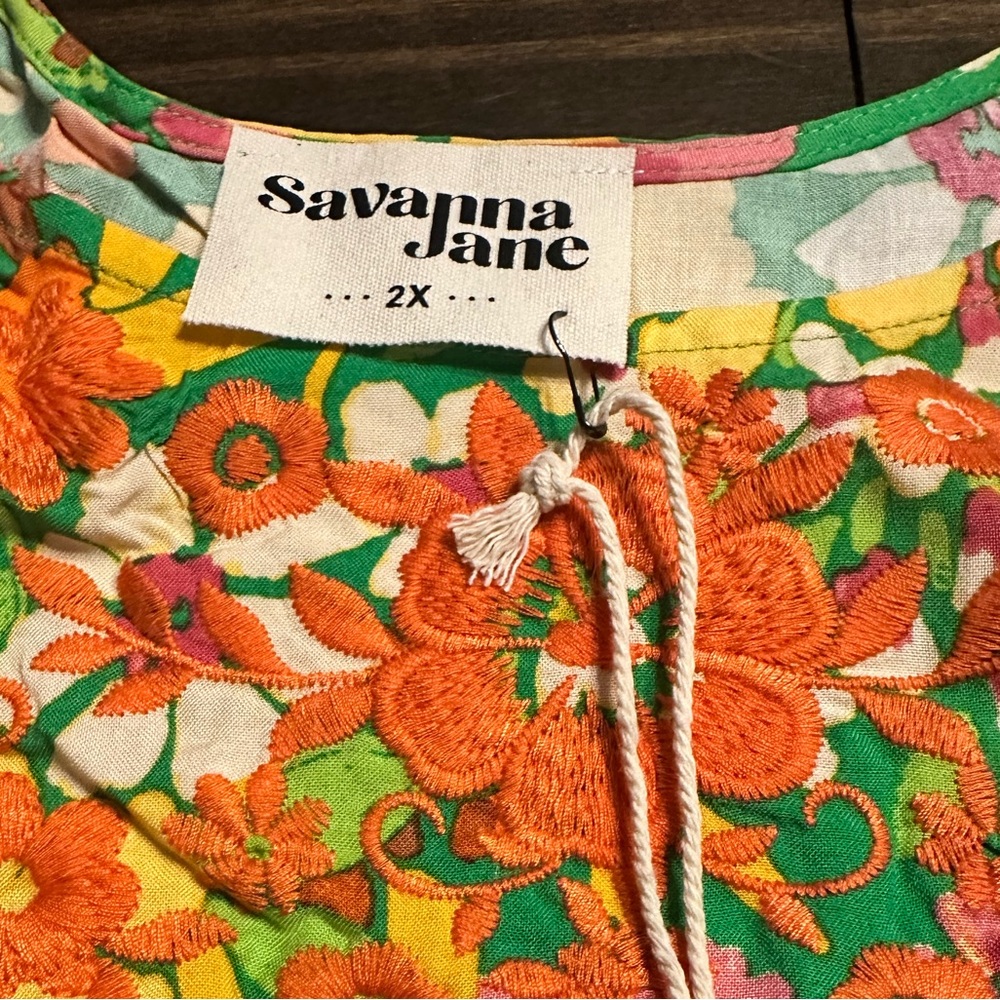 Savanna Jane Boho Mod Floral Flutter Sleeve Top - Embroidered Details - 2X NWT - Picture 7 of 11